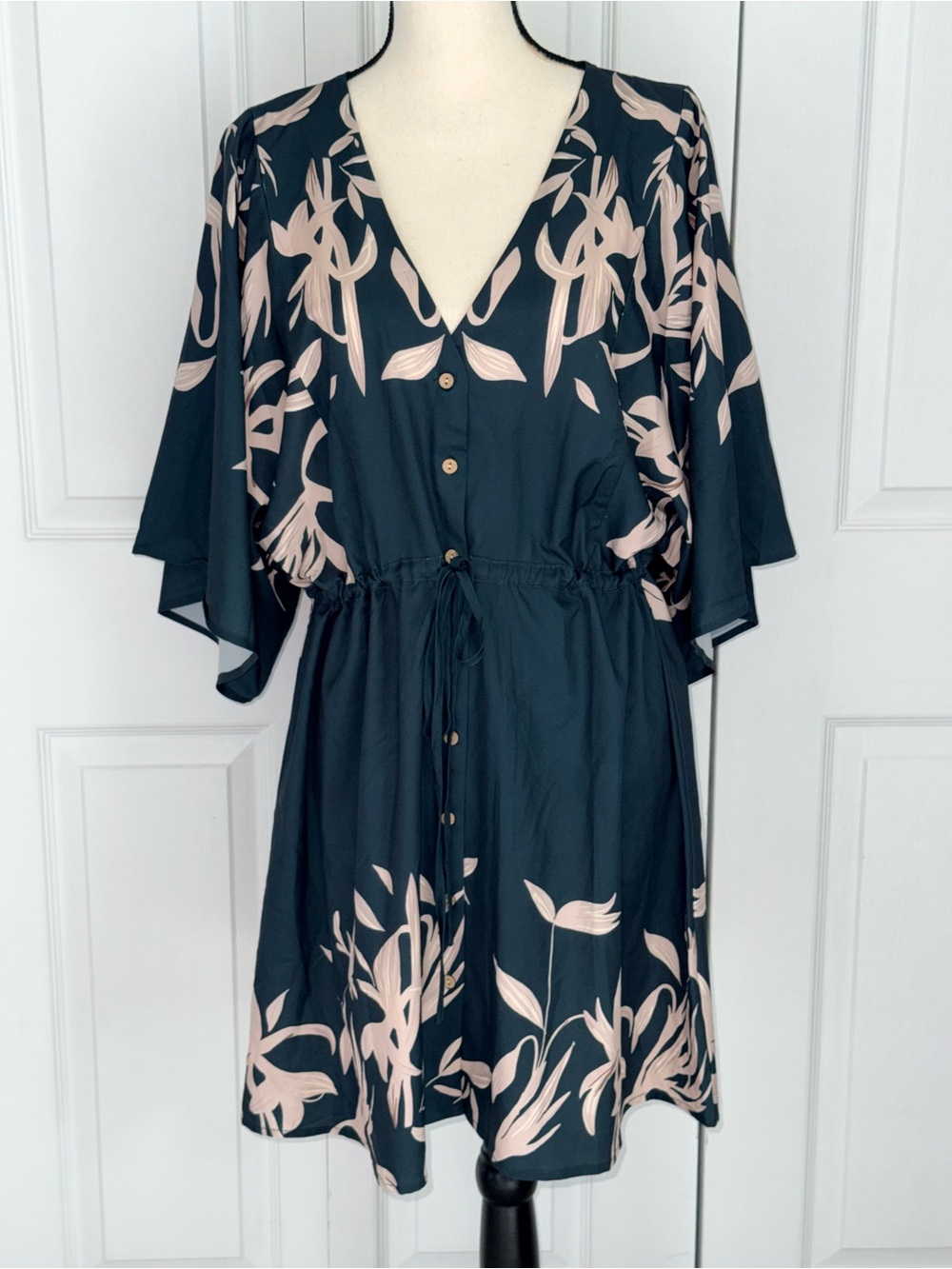 Cupshe swimsuit cover up Floral Button-Front Drawstring Dress oversized Small